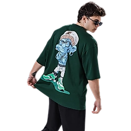 Owersize Dijital Baskı Şirinler T-Shirt