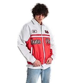 Mevsimlik Paraşüt Kumaş Mont Beyaz Kırmızı