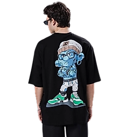 Owersize Dijital Baskı Şirinler T-Shirt