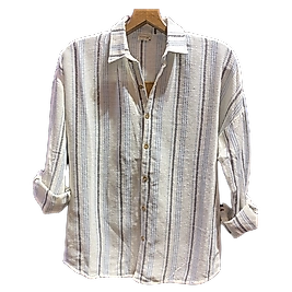 Buldan Keten Çizgili Erkek Gömlek